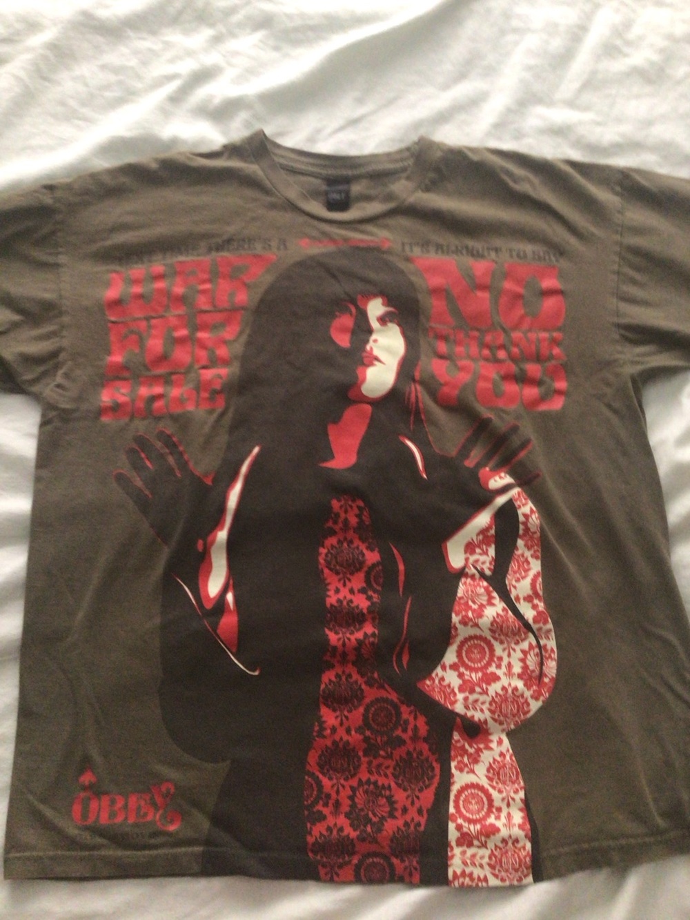 Vintage Obey Anti-War Full Graphic Olive Tee - XL
